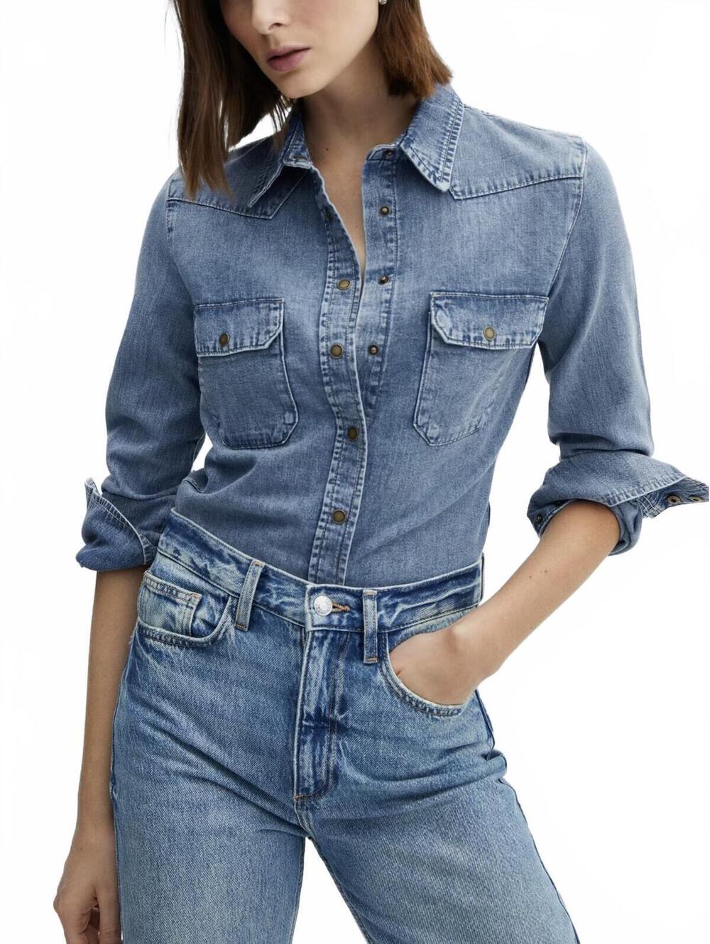 Mango Chest-Pocket Denim Shirt NWT South Medium Blue Size 2 / XS
